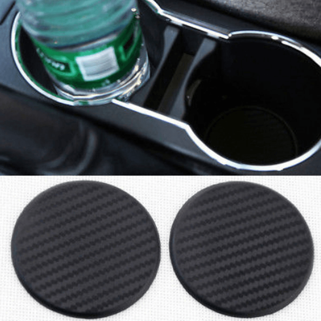 2Pcs/Set Auto Car Accessories Water Cup Slot Non-Slip Carbon Fiber Look Mat Decorations