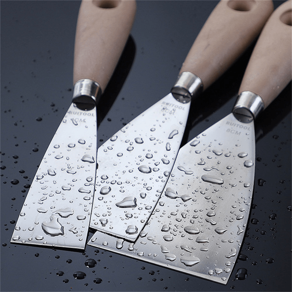 4Pcs Stainless Steel Thick Putty Knife Shovel Cleaning Push Knife Putty Knife Wooden Handle Scrapers