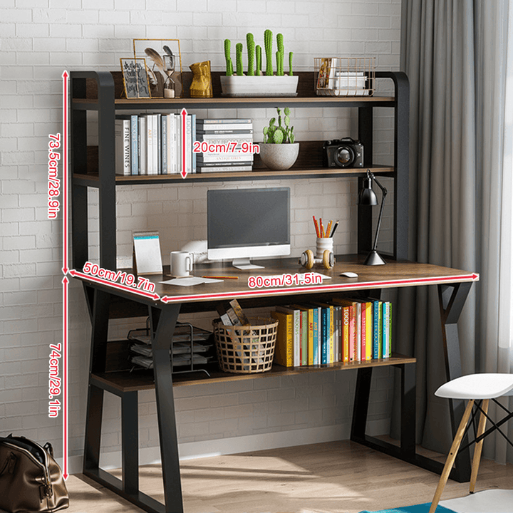 1/2 Tiers Computer Desk Bookshelf Modern Writing Study Desk with Storage Shelf Space Saving Desktop Organizer Workstation for Home Office - MRSLM