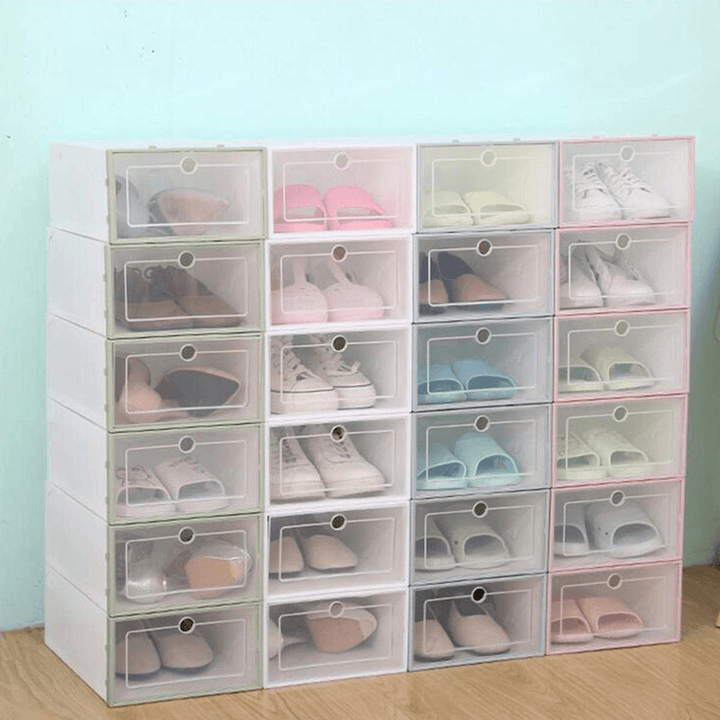 Filp Cover Foldable Clear Plastic Shoe Racks Boxes Storage Organizer Stackable Tidy Single Box