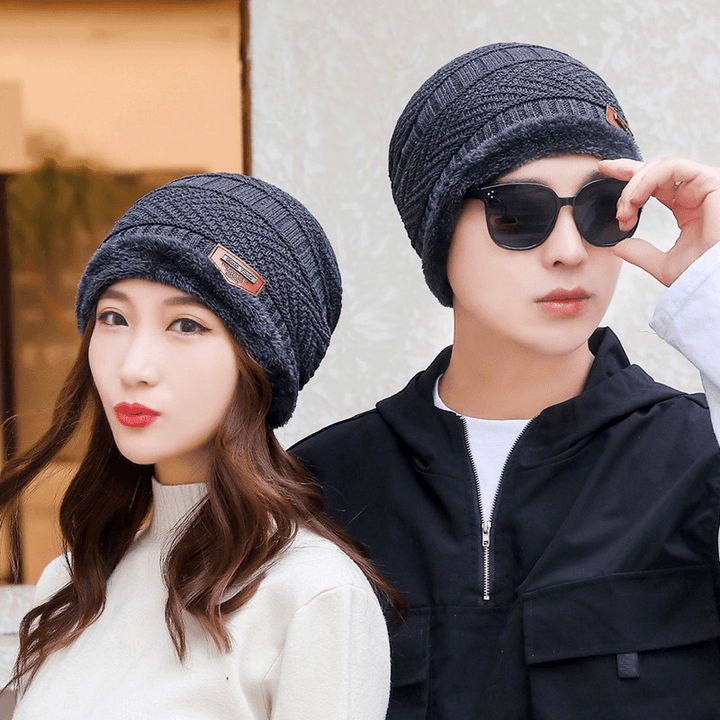 Warm and Thick Knitted and Velvet Autumn and Winter Cotton Hat Cold-Proof Scarf