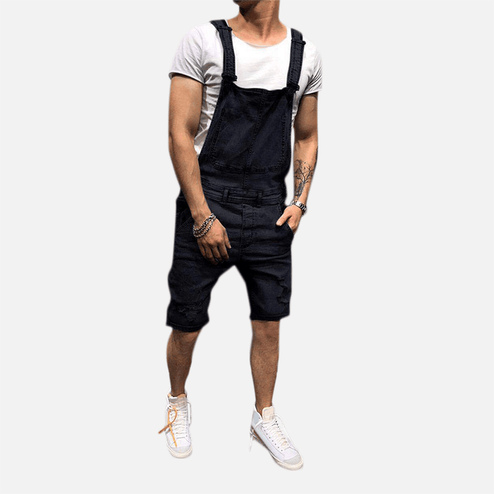 Men Slim Fit Denim Short Casual Jumpsuit