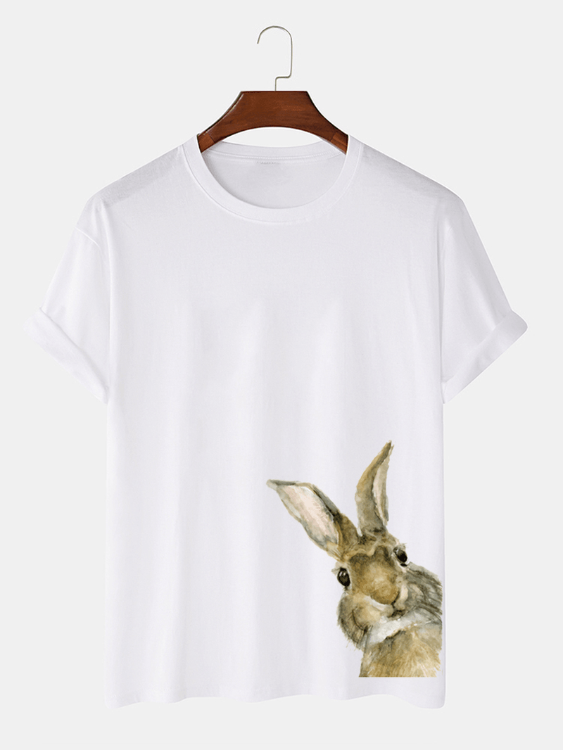 Mens 100% Cotton Easter Bunny Side Print Short Sleeve T-Shirts