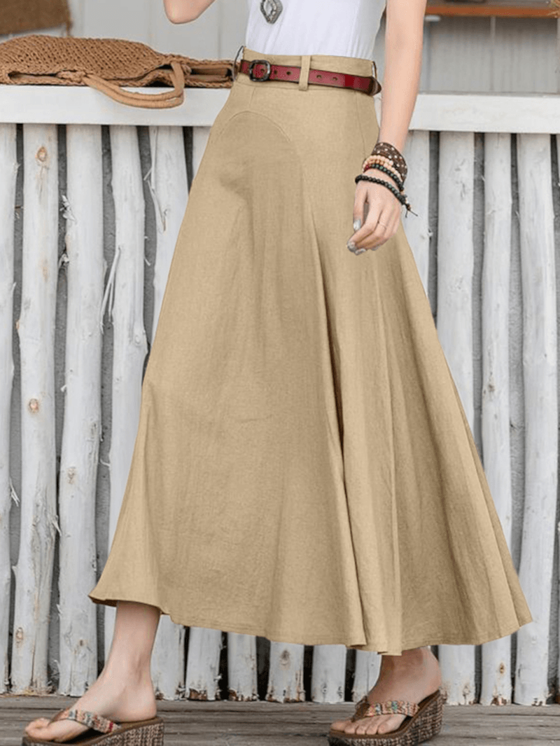 100% Cotton Solid Side Zipper Spliced Casual Loose Skirt for Women - Perfect for All Seasons