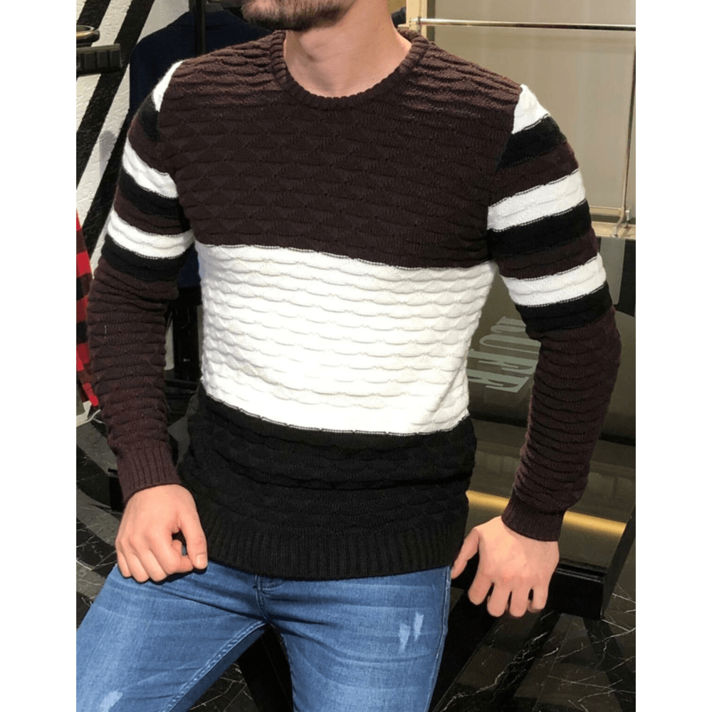 Men'S Color Matching Pit Striped Muscular Men'S Sweater