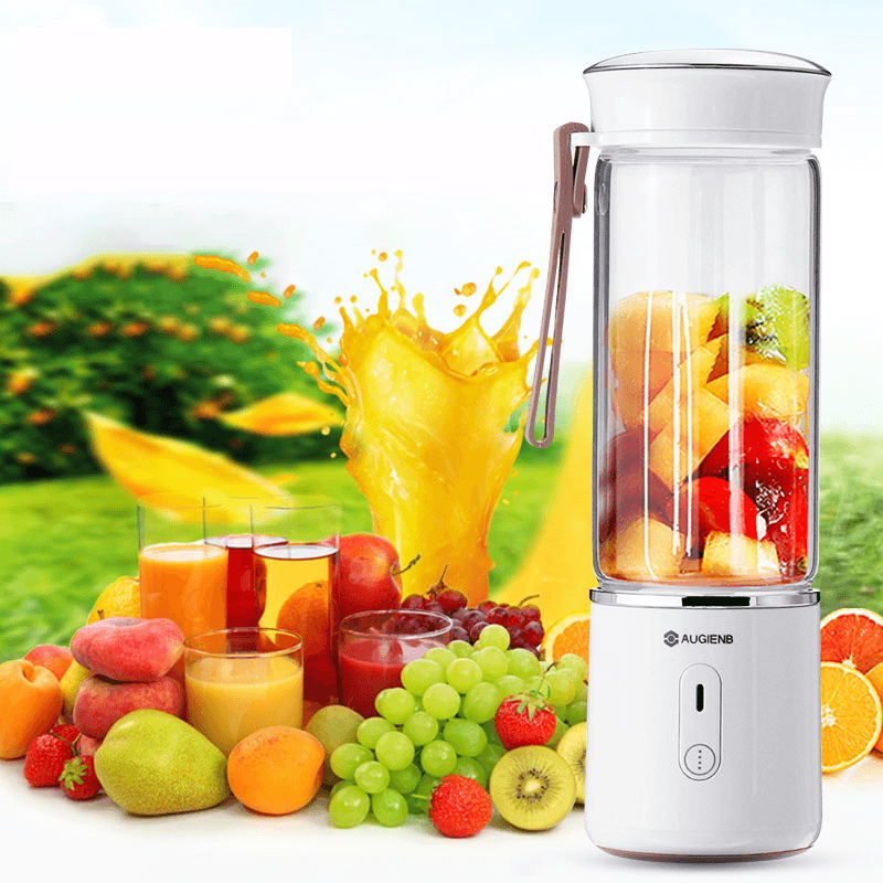 AUGIENB 500ML Electric Glass Juicer Cup Fruit Extractor Machines Personal Portable Blender Maker Shakes Ice Blender Mixer Juicer 6 Blade USB Rechargeable 20S Fast Stirring Camping Travel