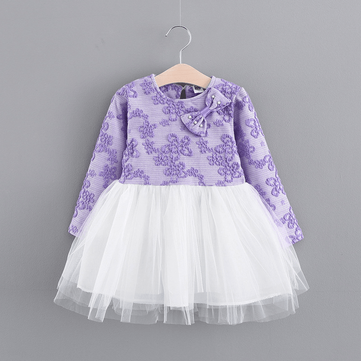 In the Autumn of 2021 New Girls Princess Dress Children Skirt Pearl Ribbon Gauze Long Sleeved Bottoming Baby Skirt - MRSLM