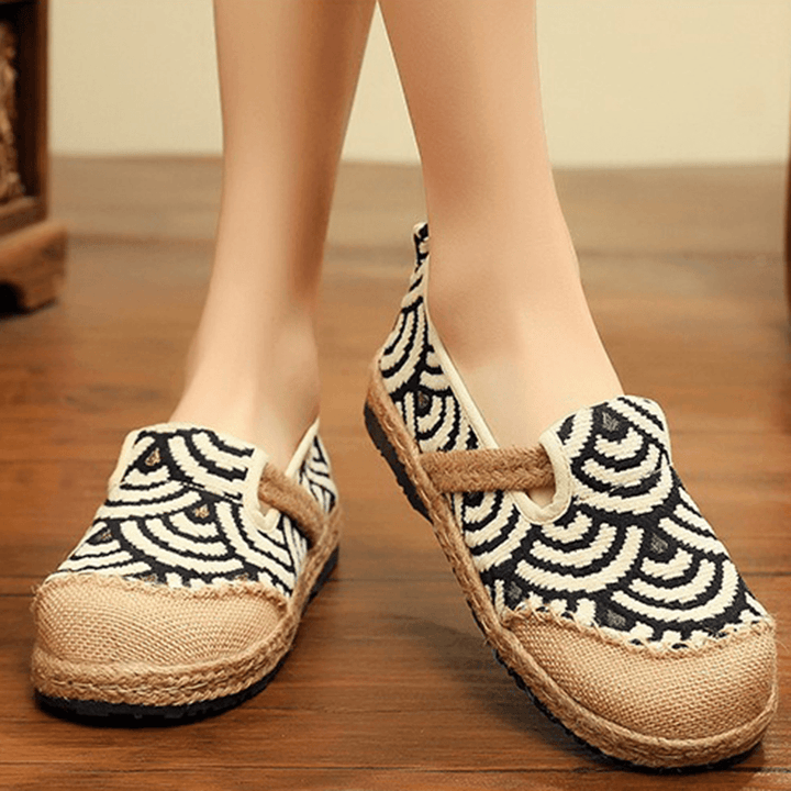 Women Linen Comfy Wearable round Toe Casual Espadrille Flat Loafers