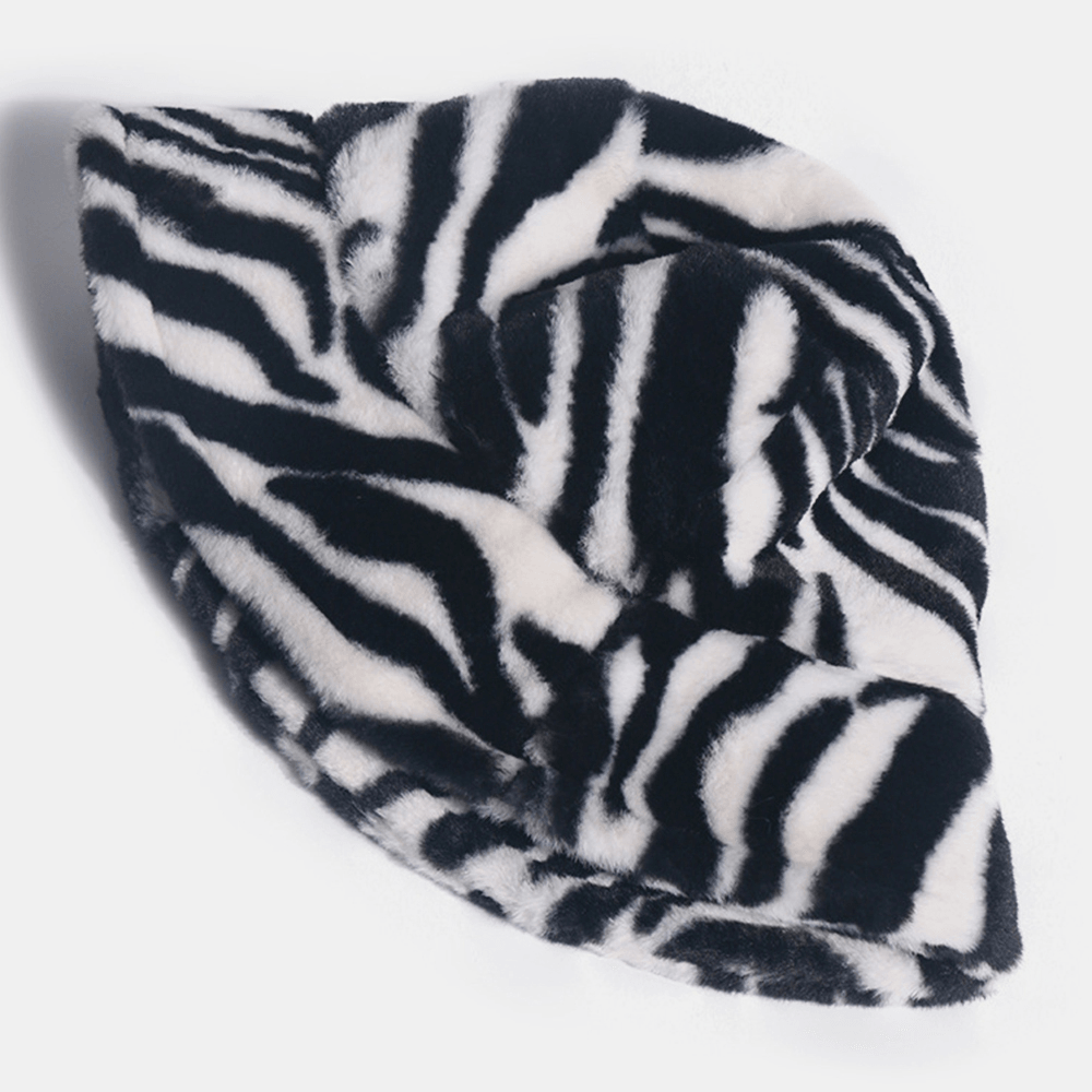 Unisex Felt Zebra Pattern plus Thicken and Velvet Warm Windproof Soft All-Match Bucket Hat