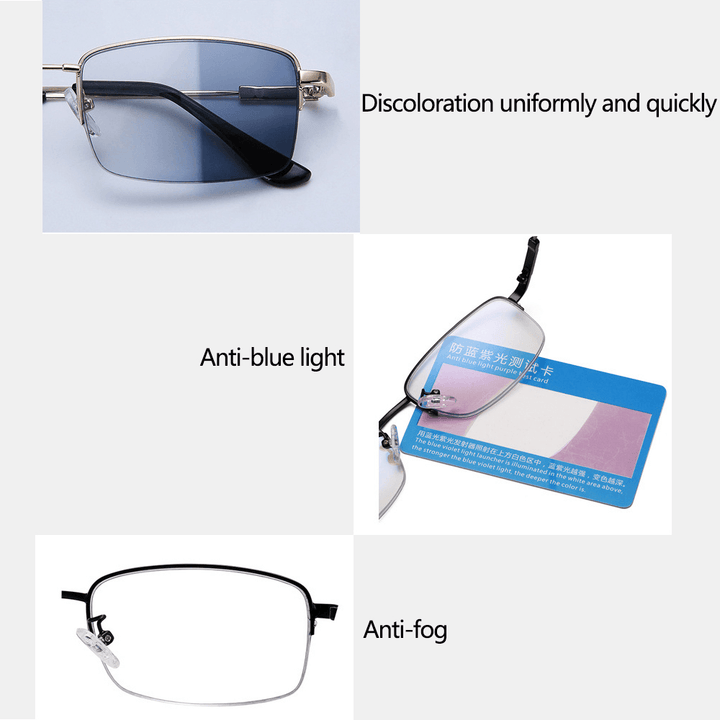 Unisex Folding Half Frame Anti-Blue Light Dual-Use Intelligent Zoom Multi-Focus Color Changing Reading Glasses Presbyopic Glasses