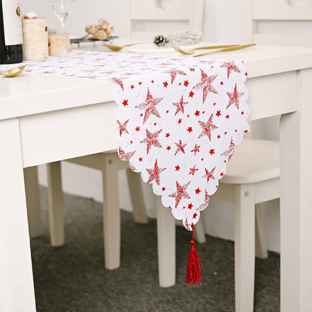 2020 Christmas Decor Tree Star Printed Embroidered Table Runner Table Flag for Home Xmas Table Decoration