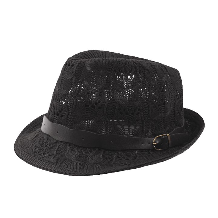 Women Summer Leather Belt Mesh Jazz Hat