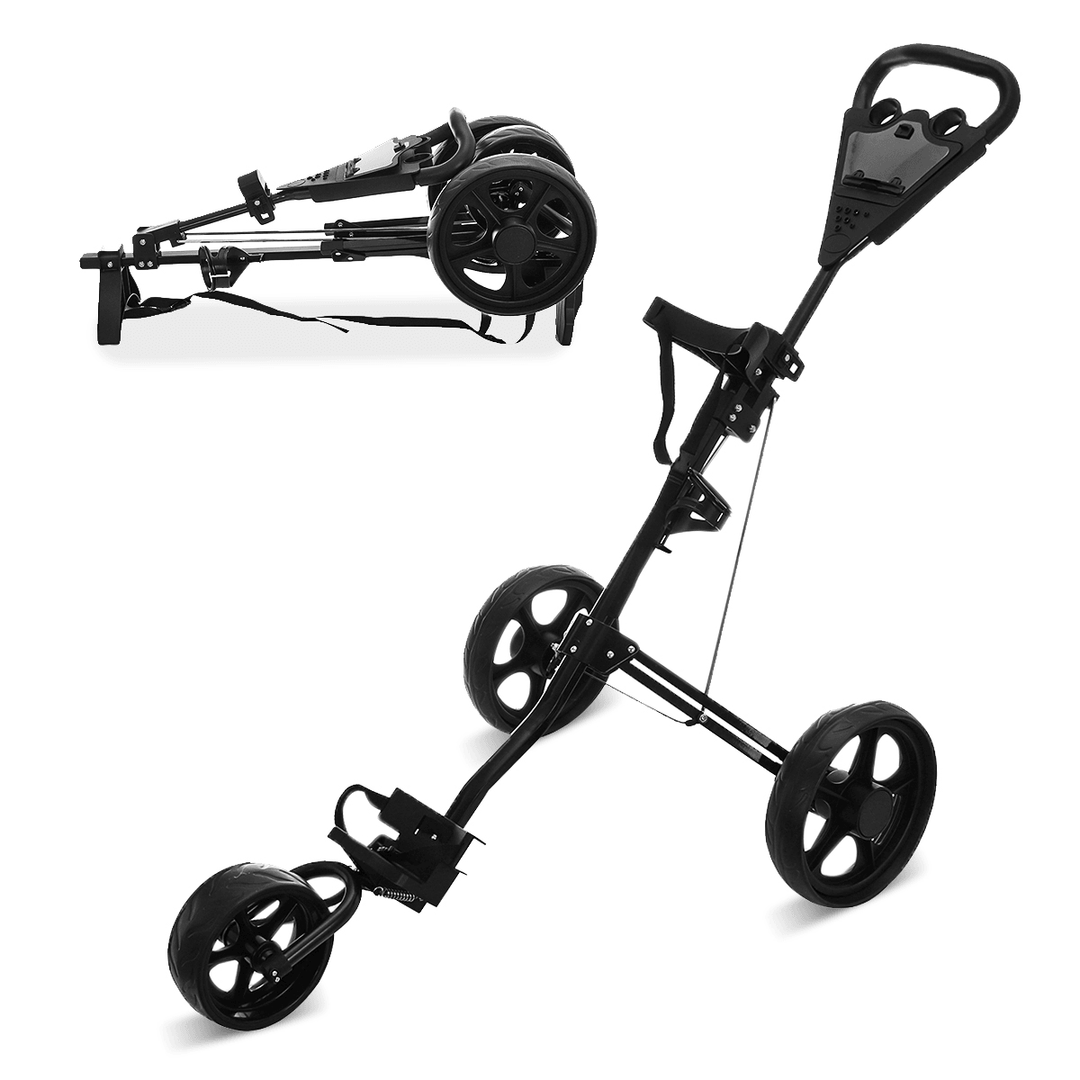 3 Wheel Folding Golf Cart Pull Push Trolley with Scorecard Cup Holder Foot Brake Outdoor Sport