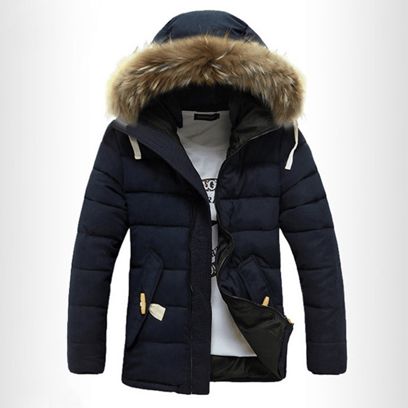 Mens Windproof Winter Thick Warm Furry Hood Parka Jacket - MRSLM