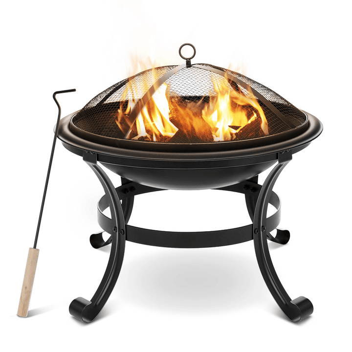 [US/ EU Direct] XMUND XM-CG1 22 Inch Steel Fire Pits Firepit with Mesh Screen Durability and Rustproof Fire Bowl BBQ Grill for Outdoor Wood Burning Camping Bonfire Garden Beaches Park