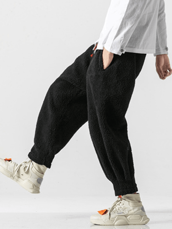 Mens Fleece Warm Thickened Chinese Style Loose Drawstring Wool Harem Pants