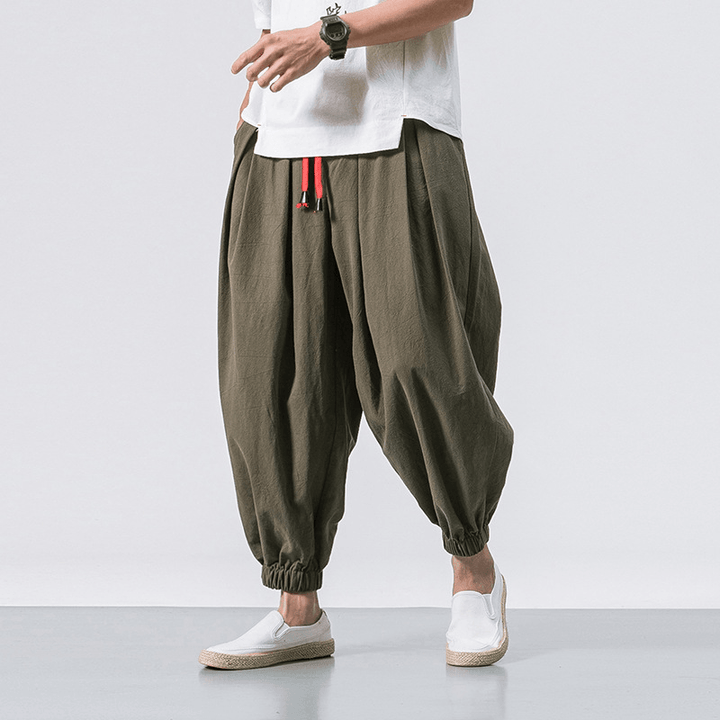 Loose Cotton Linen Trousers Men'S Wide-Leg Pants Harlan Feet Pants