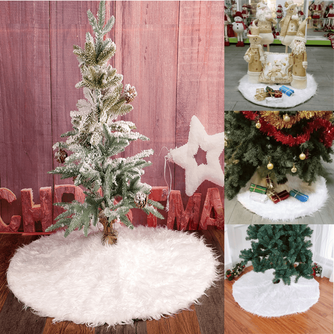 90Cm Snow Plush Christmas Tree Skirt Base Floor Mat Cover Christmas Party Decorations