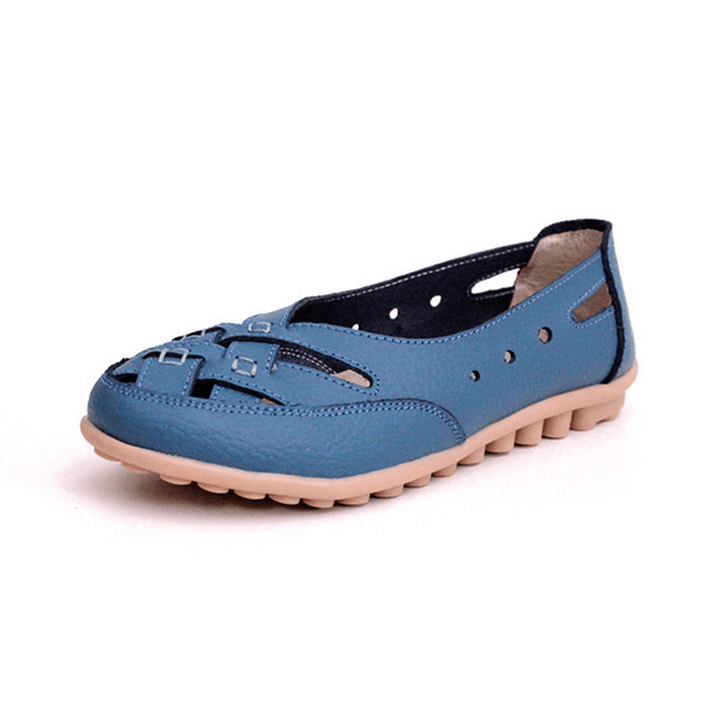 Women Summer Flat Casual Outdoor Hollow Out Leather Soft Comfortable Flat Loafers Shoes