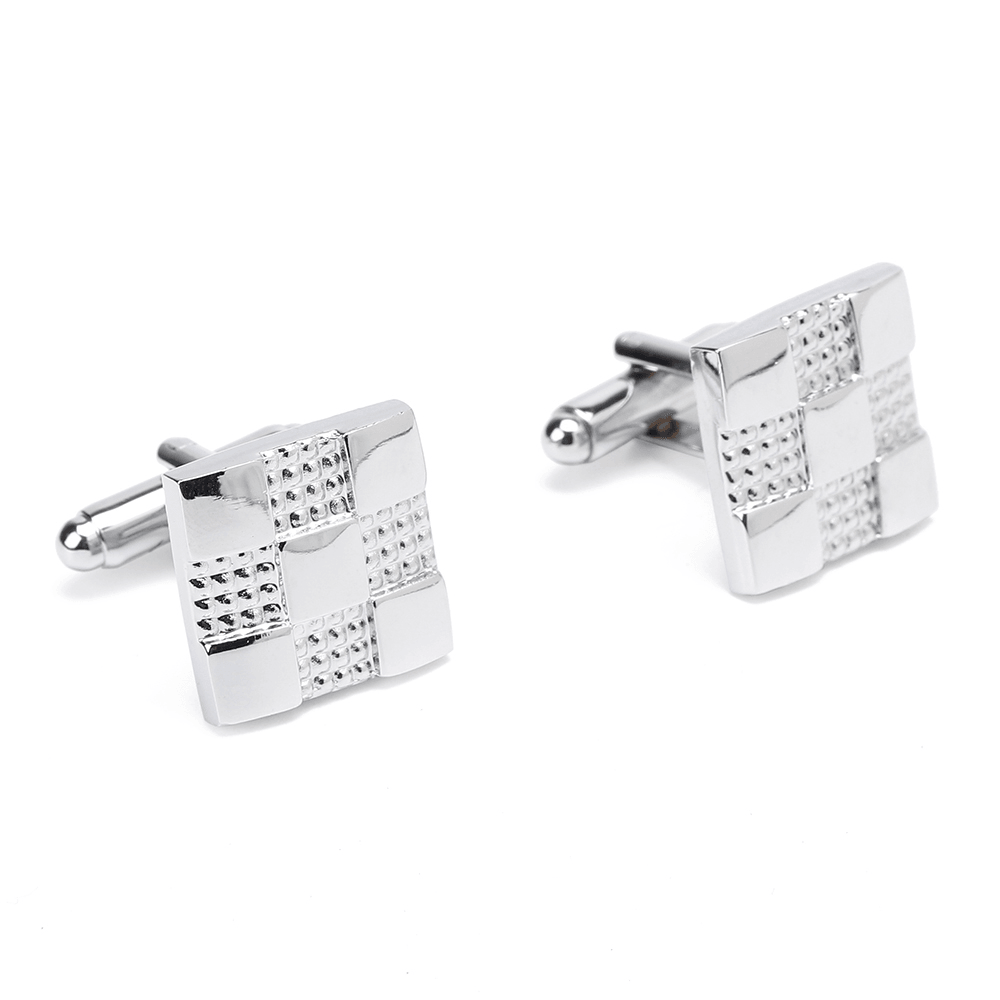 Unisex Silver Grid Cufflinks Business High-Grade Tie Clip