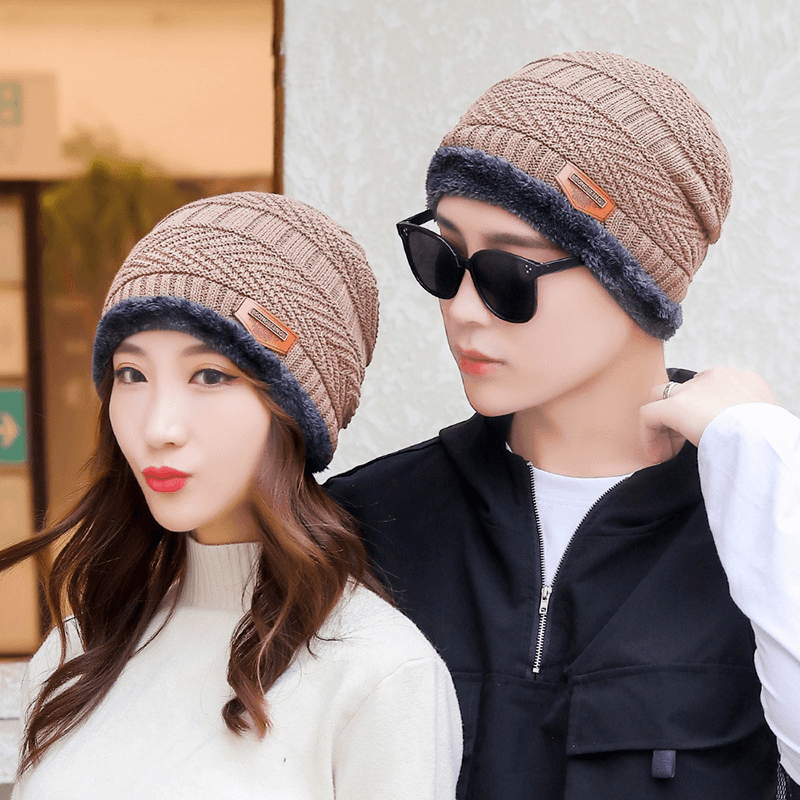 Warm and Thick Knitted and Velvet Autumn and Winter Cotton Hat Cold-Proof Scarf