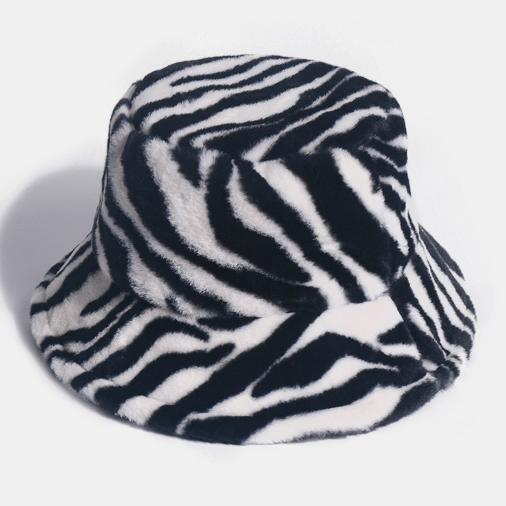 Unisex Felt Zebra Pattern plus Thicken and Velvet Warm Windproof Soft All-Match Bucket Hat - MRSLM