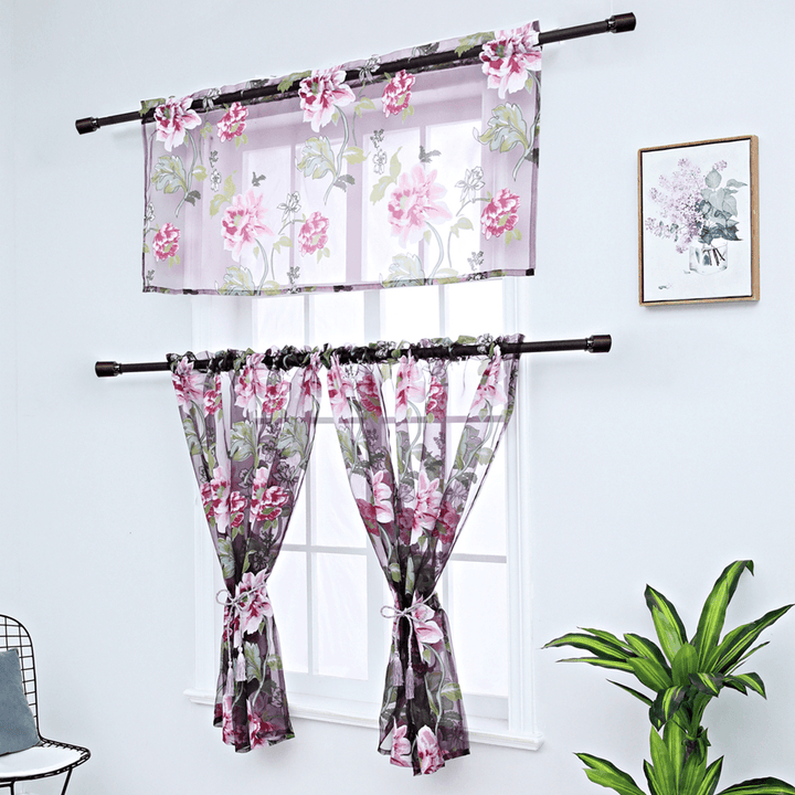 3 PCS Kitchen Curtain Washable Rod Pocket Curtain Tier Embroidered Floral Sheer Curtain