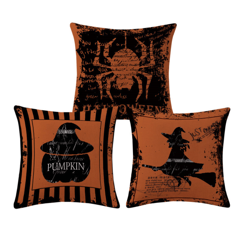 Halloween Terror Witch Pattern Pillowcase Cotton Linen Throw Pillow Cushion Cover Seat Home Decoration Sofa Decor