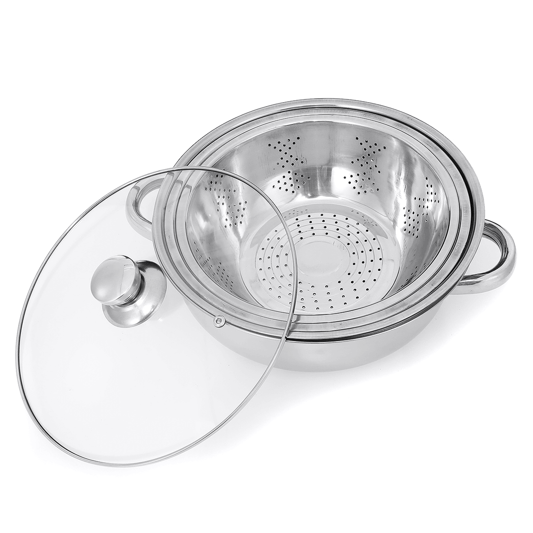 6Pcs/Set Stainless Steel Outdoor Cookware Combination Pot Anti-Corrosion Lightweight Steamer Fruit Basin for Camping Hiking Household