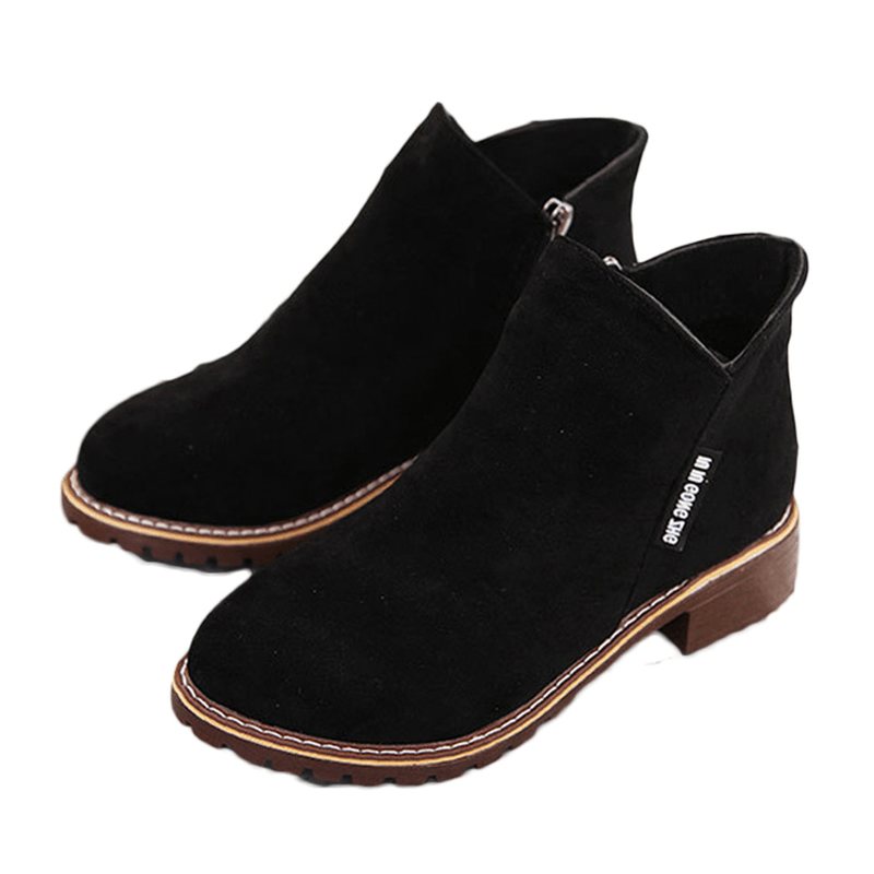 Women'S Suede Solid Color Block Heel Casual Ankle Boots