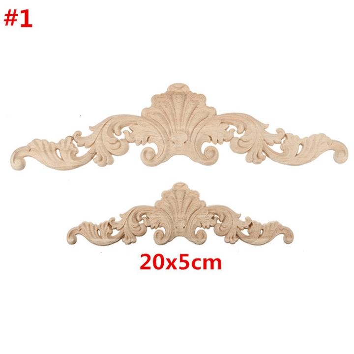 Wood Carving Applique Unpainted Flower Applique Wood Carving Decal 30X8Cm 20X5Cm - MRSLM