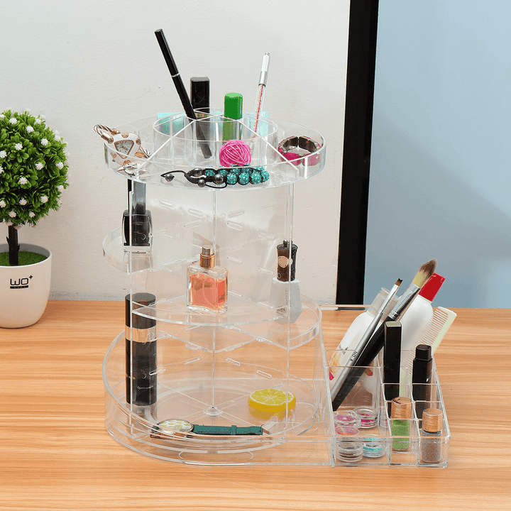 360 Degree Rotating Acrylic Cosmetic Organizer 2 in 1 Makeup Display Rack Storage Case