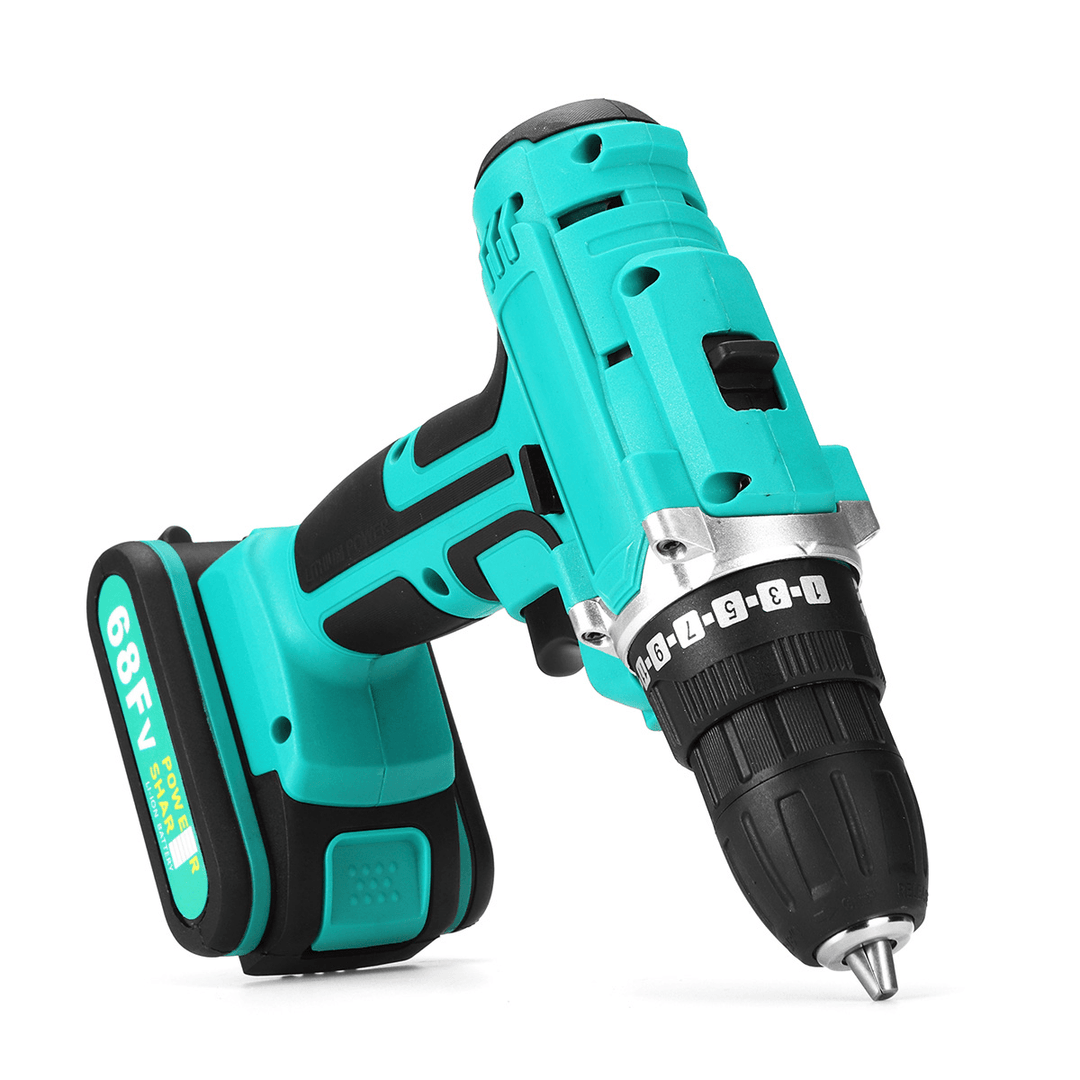 68FV Household Lithium Electric Screwdriver 2 Speed Impact Power Drills Rechargeable Drill Driver W/ 1 Li-Ion Batteries