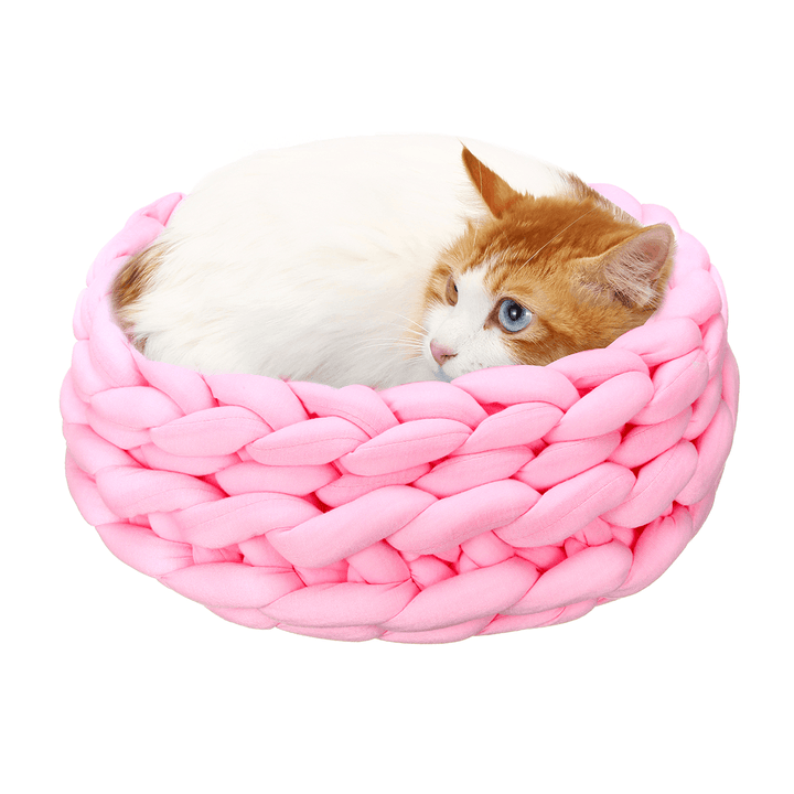 40CM Handmade Knitting Pet Cat Dog Pet Bed Nests House Cushion Mat Pad Washable - MRSLM