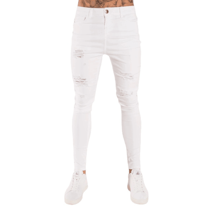 Ripped European and American Black Slim High Waist Jeans Men'S