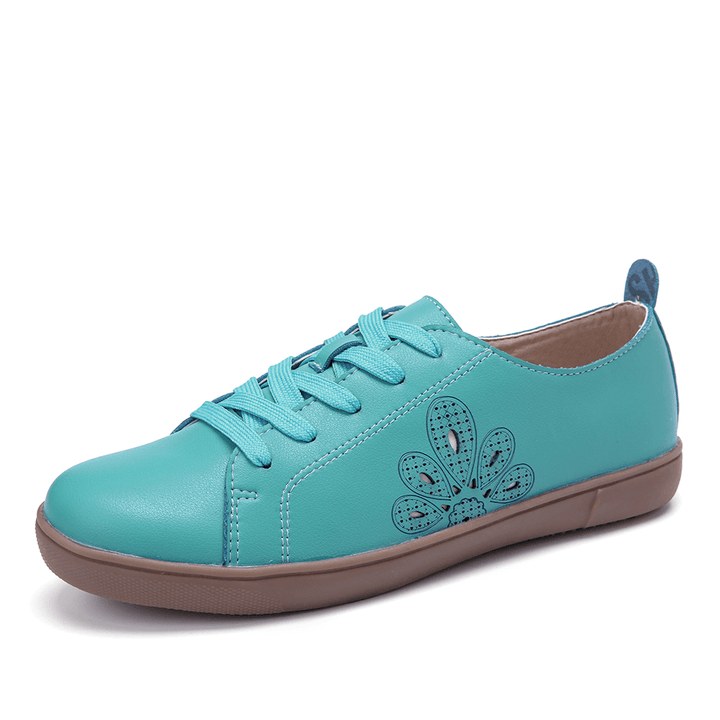 LOSTISY Closed Toe Hollow Out Lace up Casual Flat Shoes - MRSLM