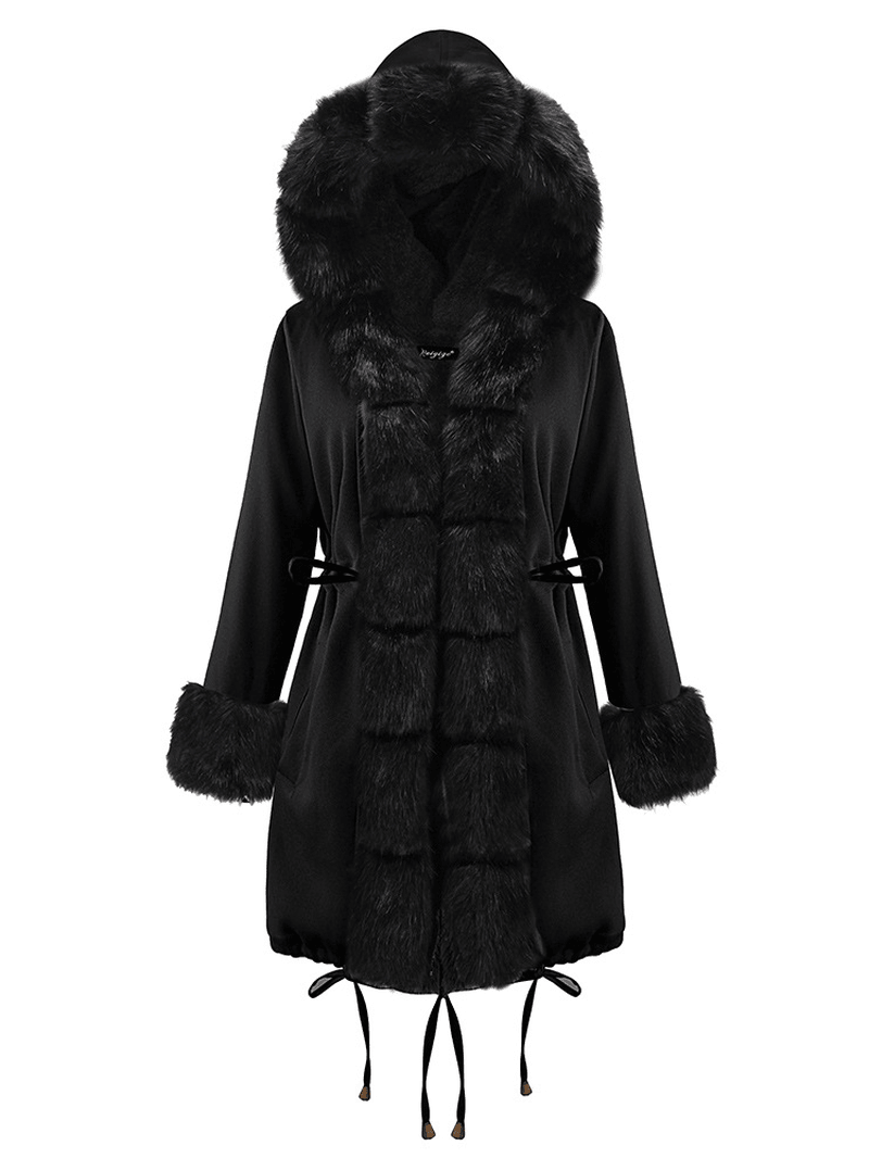 Long Sleeve Print Fur Collar Hooded Thick Coats - MRSLM