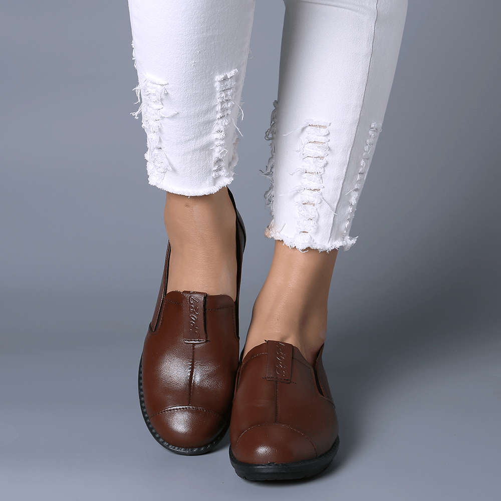 Women Casual Comfy Soft Sole Slip on Leather Loafers