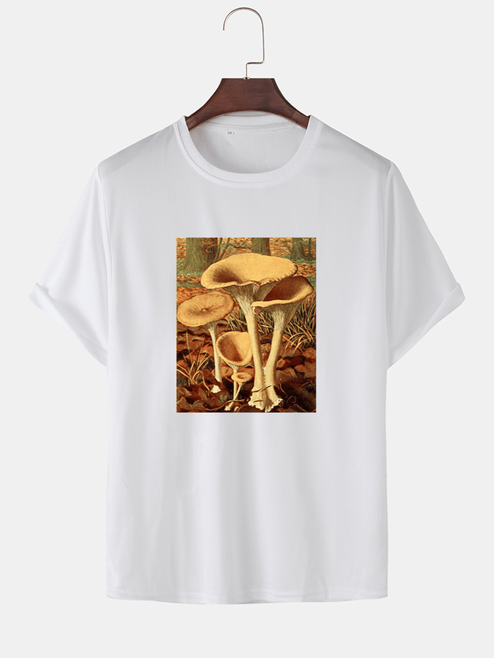 Mens Cartoon Mushroom Graphic O-Neck Community Spirit Cotton Short Sleeve T-Shirts