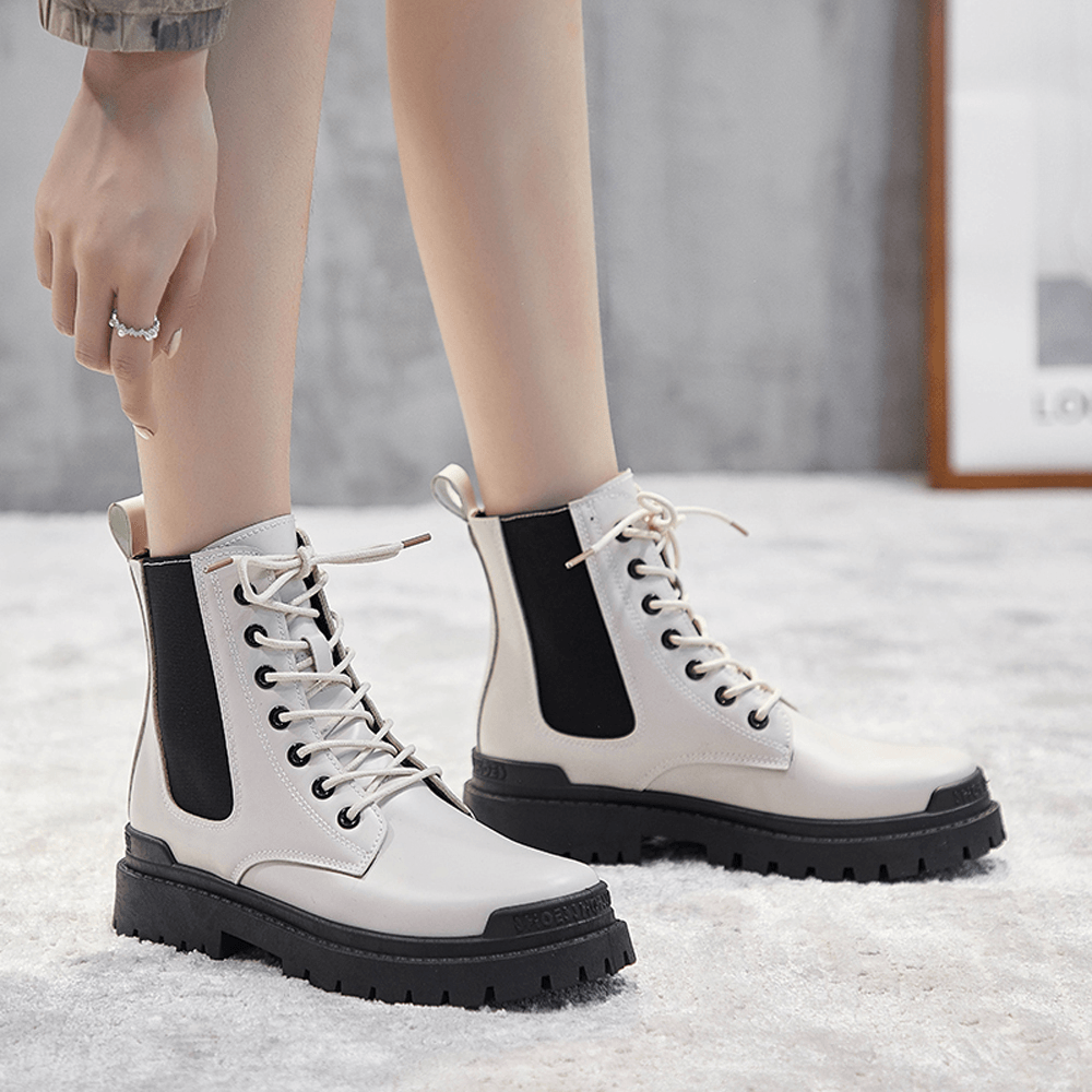 Women Casual Warm Slip Resistant Platform Lace up Combat Boots