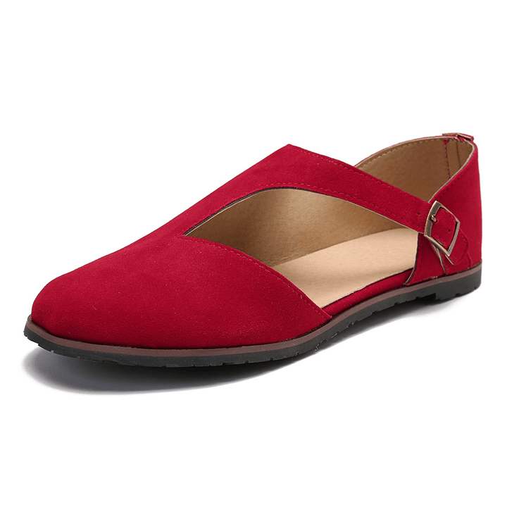 Women Comfy Suede Buckle Pure Color Flats - MRSLM