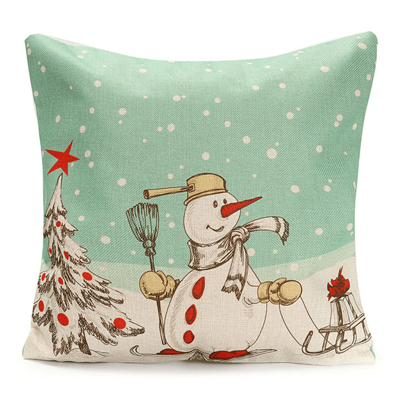 45X45Cm Christmas Santa Claus Snowmen Gift Fashion Cotton Linen Pillow Case Home Decor