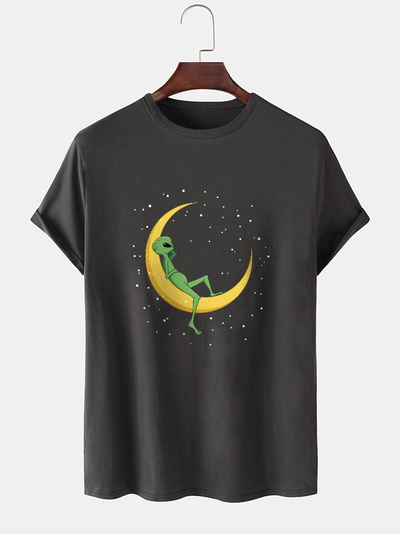 Mens Alien & Moon Print Short Sleeve Design Cotton T-Shirts