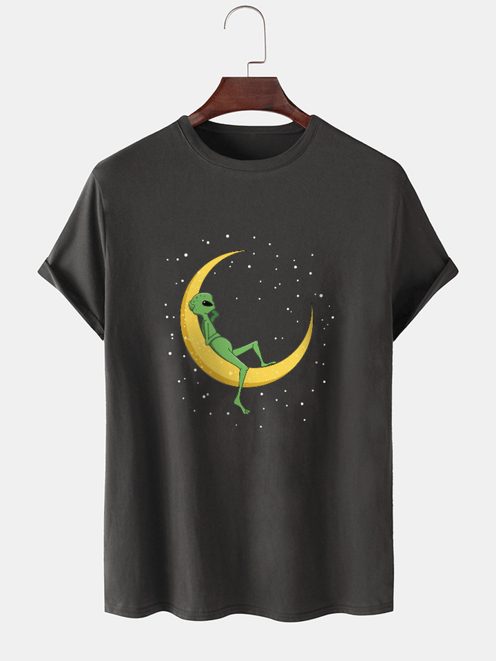 Mens Alien & Moon Print Short Sleeve Design Cotton T-Shirts