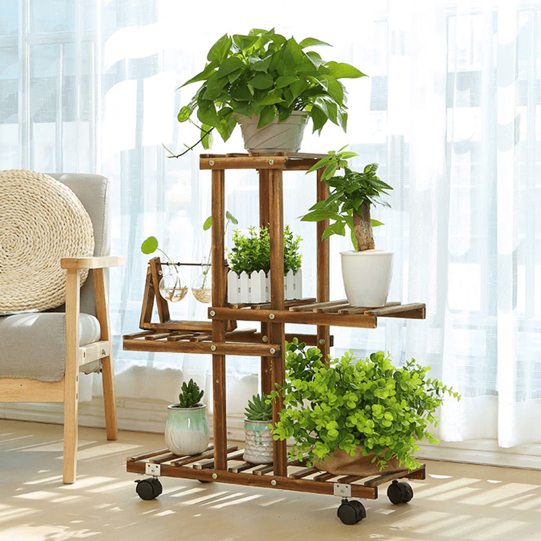 4 Tier Wooden Plant Stand Indoor Outdoor Garden Planter Flower Pot Stand Shelf Rack Solid Wood