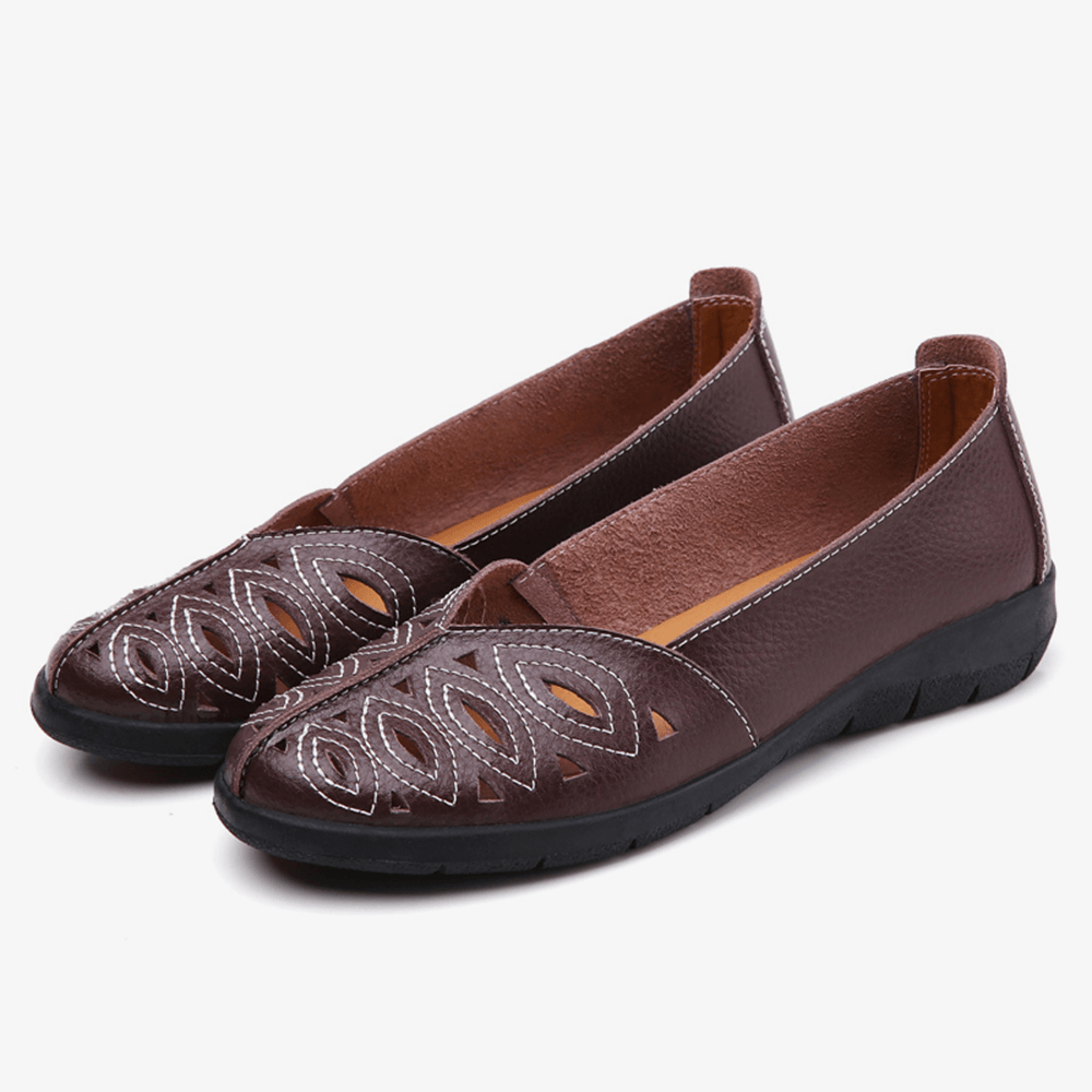 Women Stitching Flower Hollow Non Slip Casual Slip on Loafers