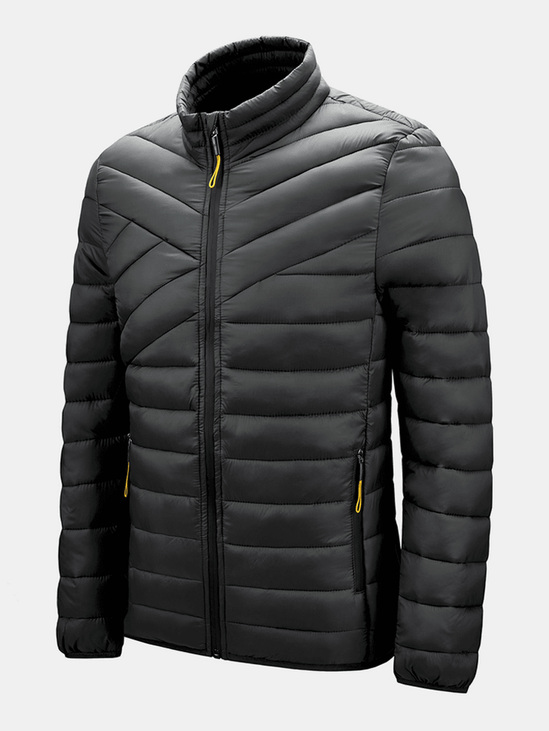 Mens Solid Quilted Zip up Basic Padded Coats with Welt Pocket