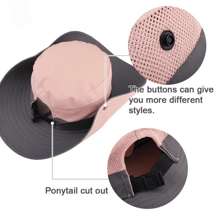 Sunscreen UV Protection Fishing Mountaineering Sun Hat Wild Brim Foldable Adjustable Bucket Hat for Female