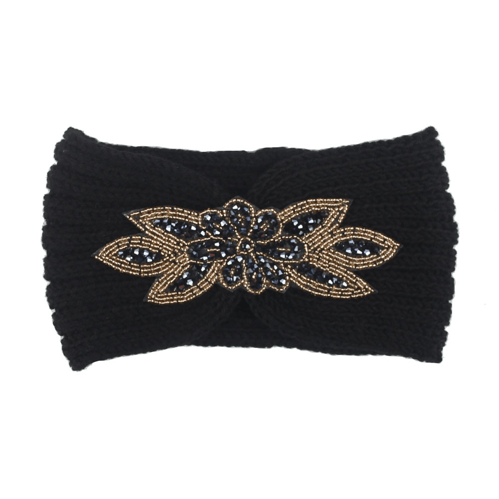 Hair Band with Hexagonal Diamond Sticking Knit Woolen Head