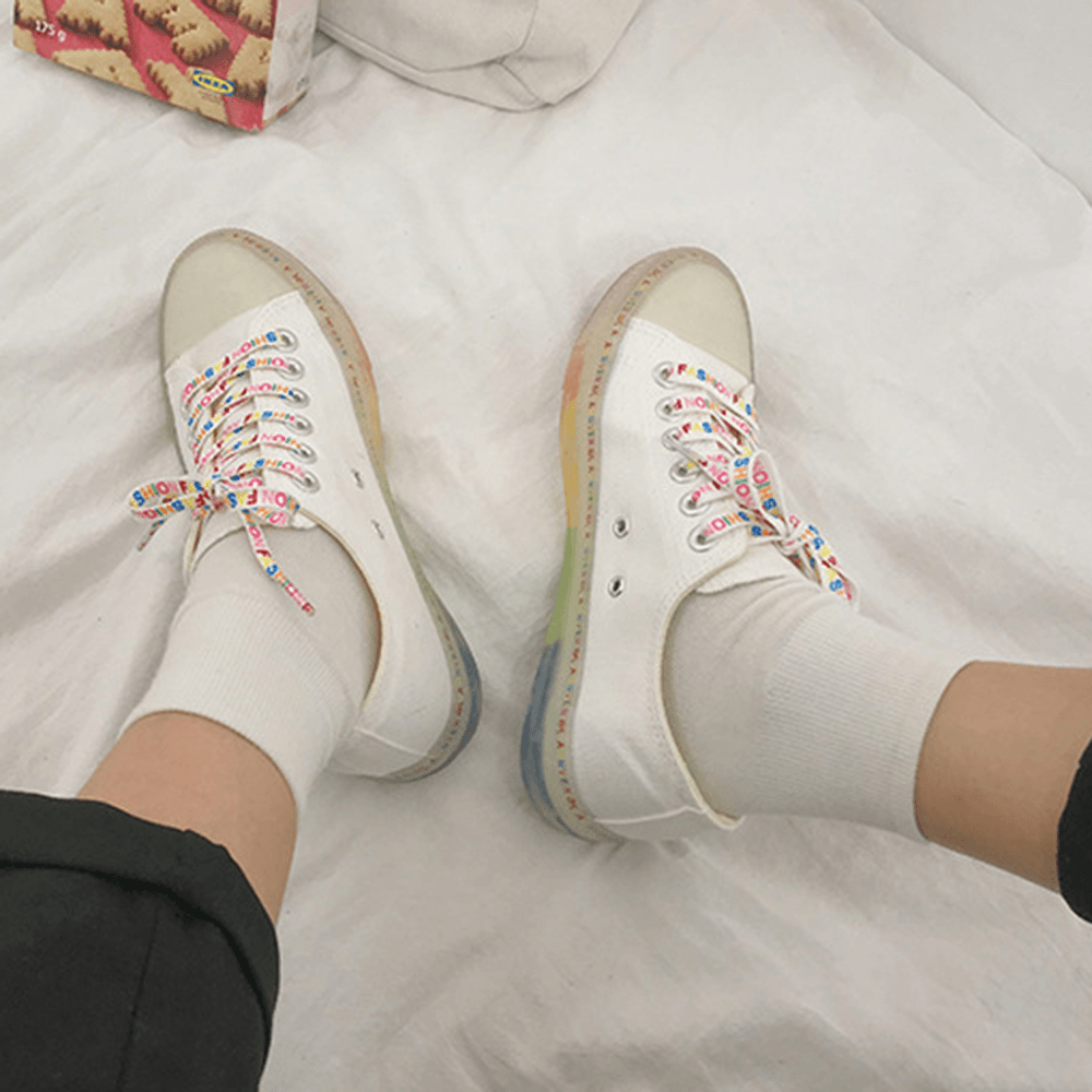 Women Canvas Low Top Rainbow Sole Casual Student Flats